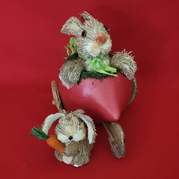 Sisal Rabbit Easter Bunny Riding Turnip Small Bubby Holding Carrot Spring Home D - Picture 3 of 11
